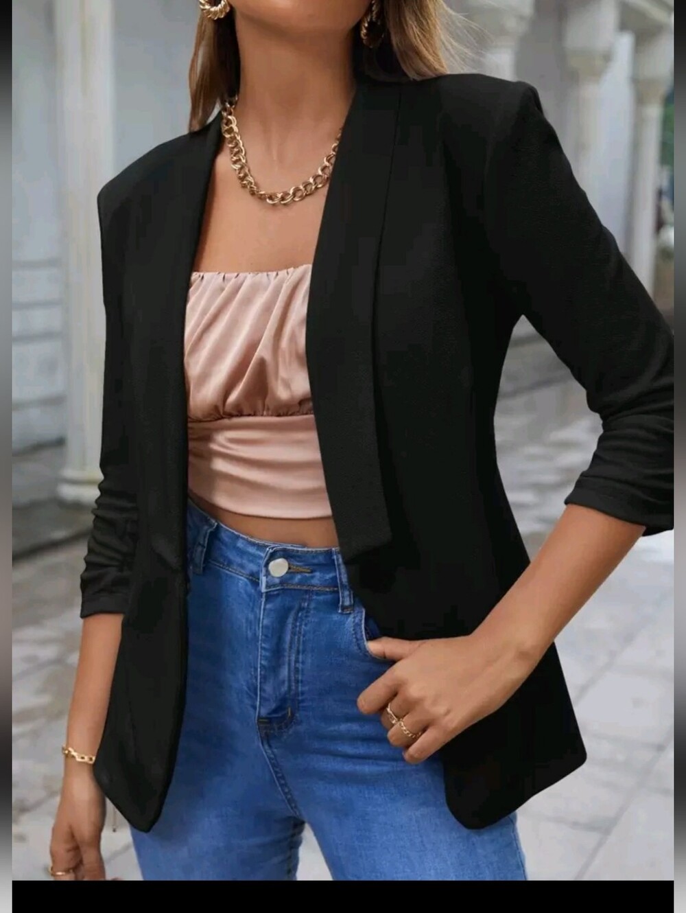 Women's Black Open-Front Blazer Jacket
